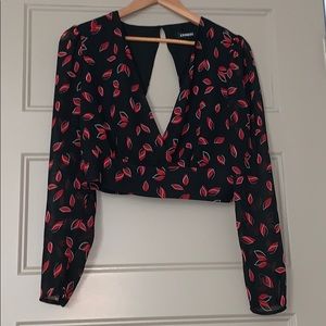 Red and black cropped blouse